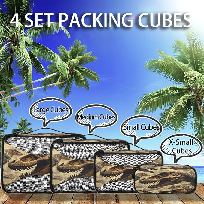 Dinosaur Skull Packing Cubes for Travel, Luggage Packing Organizers, Animal Skull Travel Accessories Large Toiletries Bag for Clothes Shoes Cosmetics Toiletries