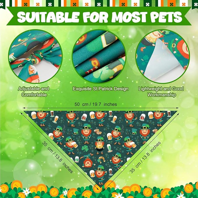 Abbylike 50 Pcs St Patrick's Day Dog Bandanas Bulk Green Shamrocks Bandanas for Dogs Triangle Kerchief Bibs Scarf for Pet Irish Costume Photo Props Pet Shops Groomer, 25 Styles (19.7 x 13.8 x 13.8)