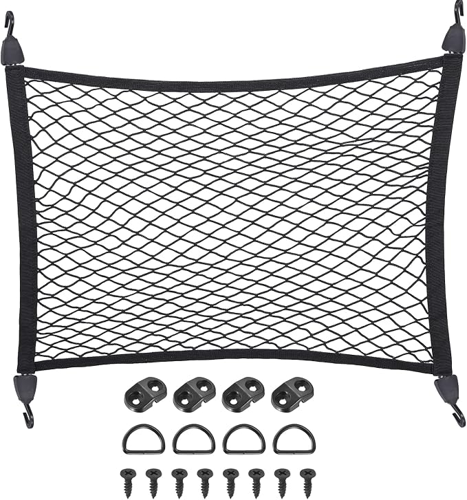 PATIKIL Truck Cargo Net, (27.6 x 19.7 Inch, Black) with Base and D-Ring | Single Elastic Adjustable Trunk Bed Net Stretchable Mesh Storage Organizer Heavy Duty for Pickup Trucks SUV Cars