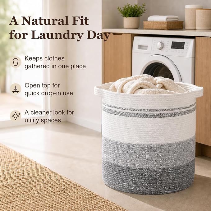 OIAHOMY 60L Laundry Basket Laundry Hamper Nursery Hamper Gradient Gray | Tall Dirty Clothes Hamper with Handle,Blanket Basket,Decorative Basket for Living Room,Storage Basket,Toy Storage