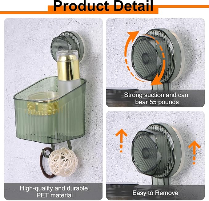 uxcell 1Pcs Suction Cup Shower Caddy with Hooks, 3.7 Inch Suction Cup Shower Organizer Shelf Wall Mount Dispenser Rack Storage Shelf for Bathroom Kitchen, Clear