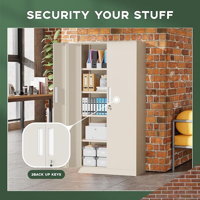 Greenvelly Metal Storage Cabinet, 72" Locking Metal Garage Storage Cabinet with Doors and 4 Adjustable Shelves, Lockable Steel Cabinet for Home Office, Garage, Shop, School (Grey 32" W x 16" D)