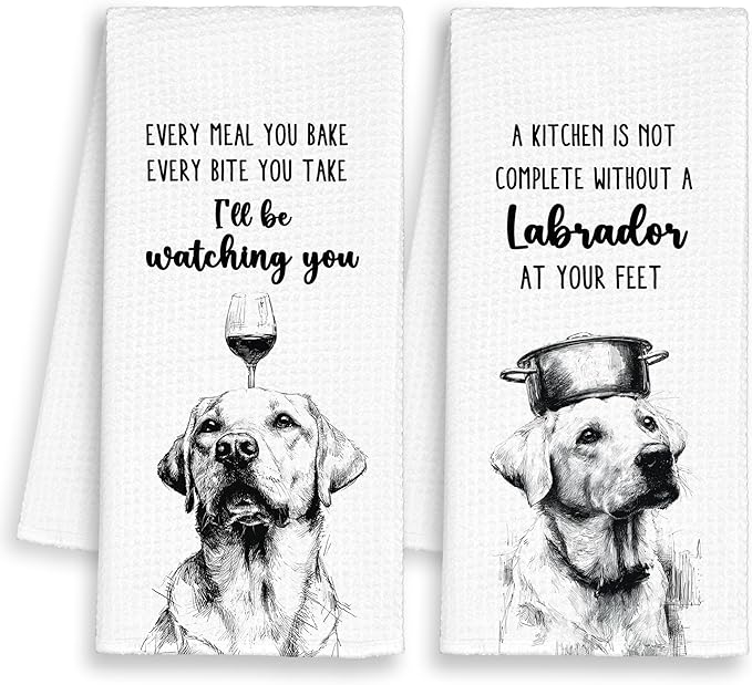 Funny Dog Labrador Kitchen Towels Set of 2, Every Meal You Bake Hand Towels Decor for Bathroom, Cute Dish Towel Gifts for Dog Lovers Christmas, Rustic Tea Bar Towel for Dining Room 16x24in