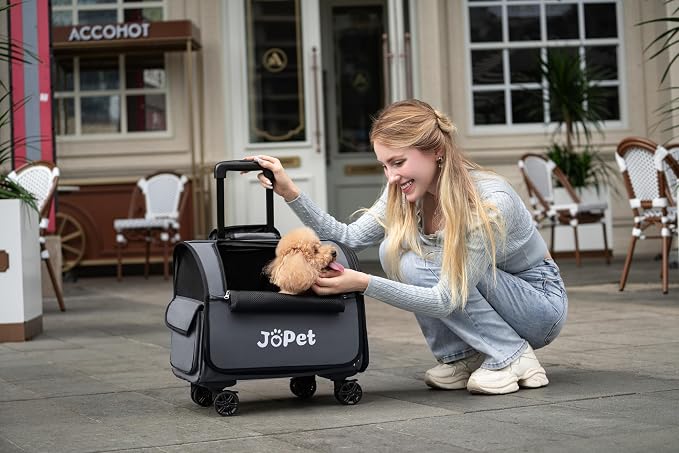 Pet Bag Carrier with Wheels, Pet Backpack with Wheels, Small Dog Carrier, cat Carrier, Detachable Wheels, Travel Bag, Pet Trolley, Soft Sided Carrier with Wheels, Foldable Carrier (Latte White)