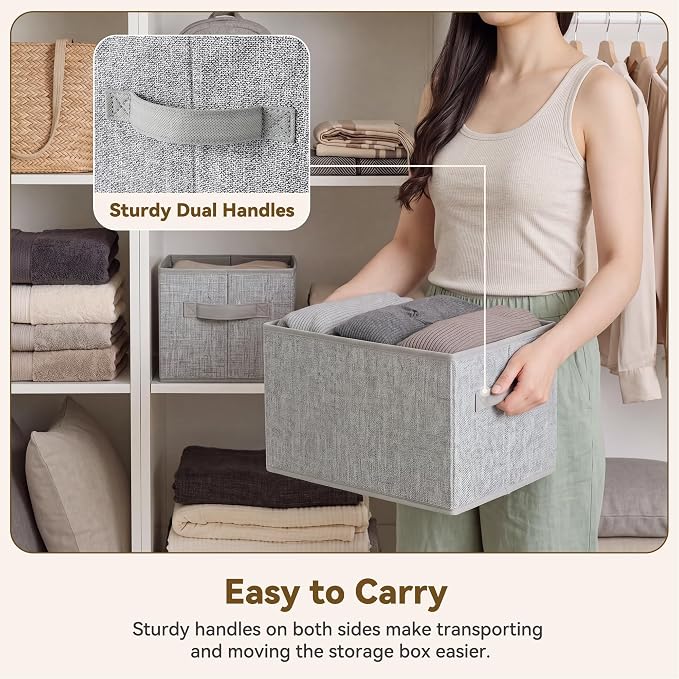 GRANNY SAYS Closet Storage Bins with Handles, Gray, Medium, 3-Pack | Storage Baskets for Organizing, Fabric Bins for Clothes, Closet Organizer Bins, Collapsible Cloth Bins