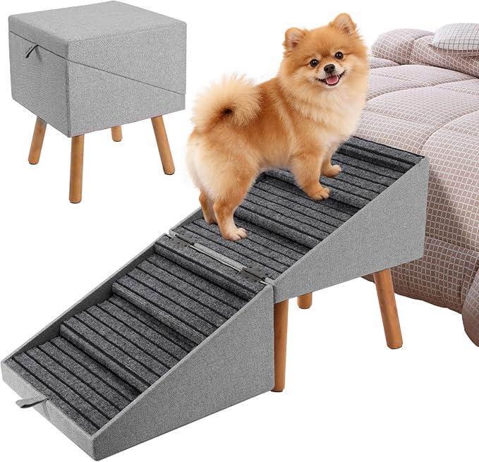 Dog Ramp for Bed & Couch 21" H, Foldable 2 in 1 Dog Stairs, Split Ottoman | No Slip Pet Steps for Senior/Injured Dogs, Split Ottoman Dog Ramp for Large/Medium/Small Dogs, Space Saving