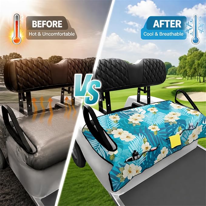 Tropical Golf Cart Seat Covers with Pockets, Universal Golf Towel Blanket for Women Men Club Car Decor