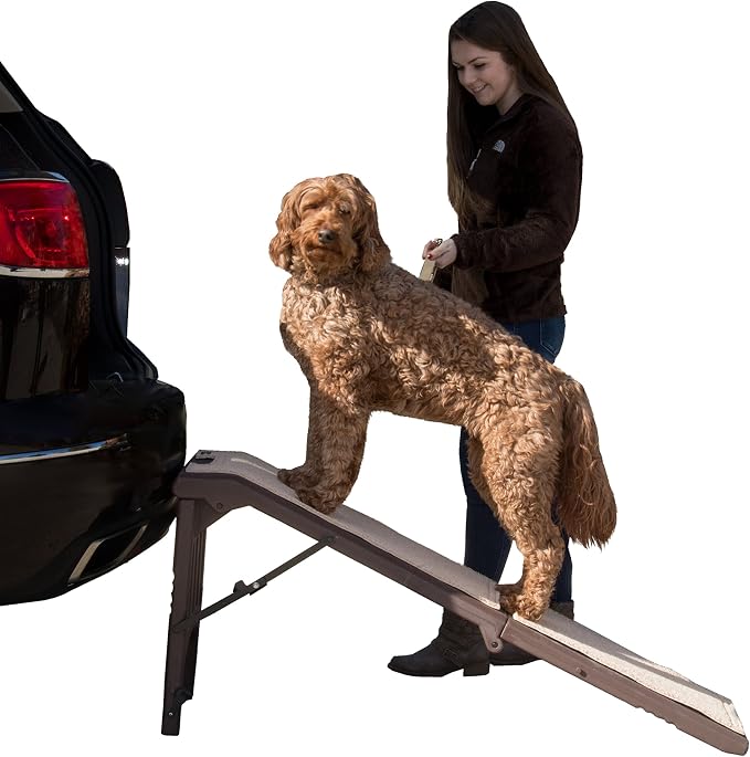 Pet Gear Free Standing Pet Ramp for Cats and Dogs, Espresso | No Assembly Required, Easy Fold for Storage or Travel, Portable, Supports 200 lbs, 56" x16"