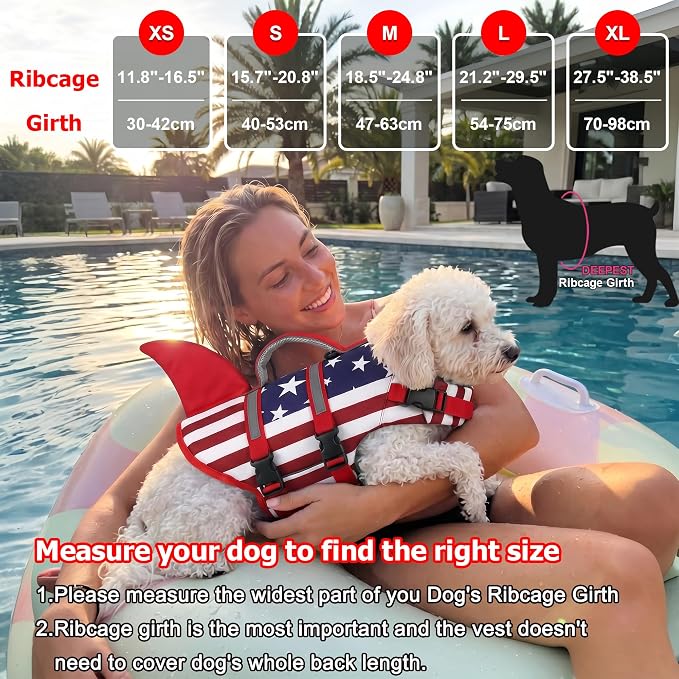 Dogcheer Dog Shark Life Jacket, Dog Harness Life Vest - US Flag,XS | High Buoyancy American Flag Puppy Swim Vest for Swimming Boating, Reflective Dog Float Vest DFD for Small Medium Large Dogs