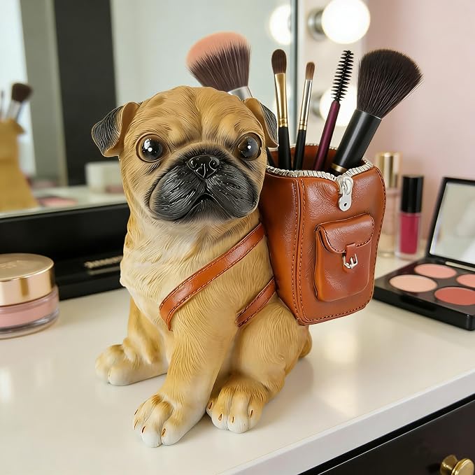 Funny Dog Pen Holder, Pencil Holder for Desk, Pug Gifts for Women Men, Cute Desk Pen Organizer for Home Office School Decoration