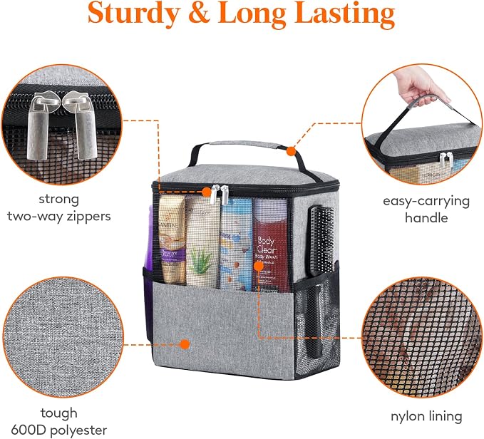 Lifewit Shower Bag Mesh Shower Caddy Portable College Dorm Room Essentials Tote Bag for Bathroom, Gym, Travel, Camping Quick Dry Hanging Shower Organizer Basket Toiletry Bag, Large, Grey | Portable, Quick Dry, College Dorm Room Essentials, Tote Bag for...