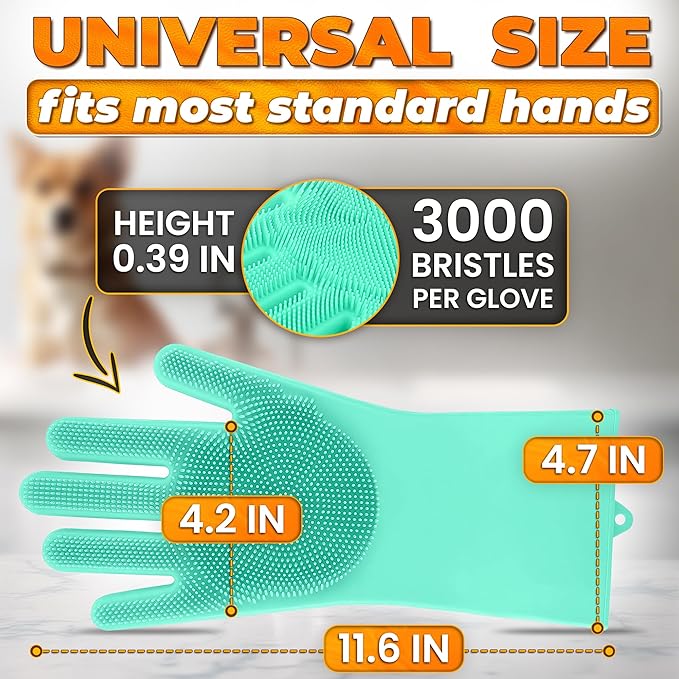 Cat & Dog Shampoo Gloves with 3000 Soft Bristles | 2-in-1 Dog Bath Gloves for Massage, Grooming & Clean Wet or Dry