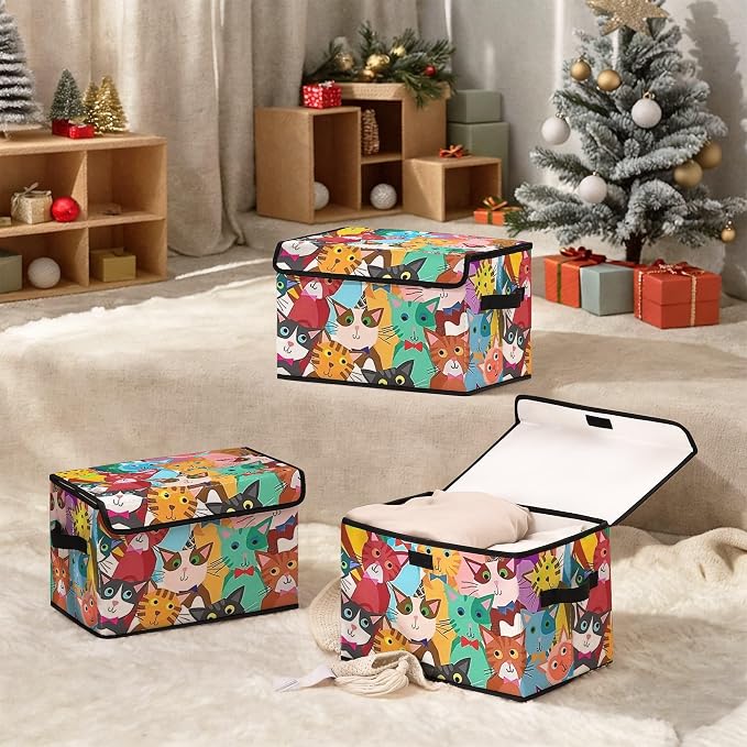 Stackable Clothes Storage Bins with Lids 3 Pack | Closet Organizers Fabric Box for Home and Office,Blanket Clothes Organizers,Under Bed Storage Containers