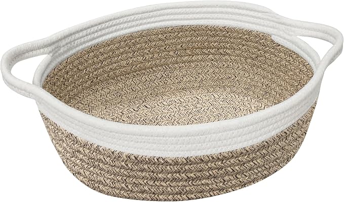 Woven Cotton Rope Gift Basket, Small Baskets for Gifts Empty, Cute Baby Nursery Basket, Pet Toy Storage Bin for Dog Cat, Decorative Wicker Home Organizer with Handles, 12"x 8"x 5", Brown