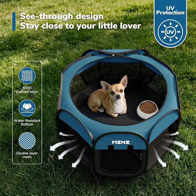 Dog Cat Small Animal Puppy Playpen Crate, Small, Blue Black | Portable Pop Up Pet Cage Enclosure Tent Kennel Indoor Outdoor with Carrying Case, No Assembly, Camping Use
