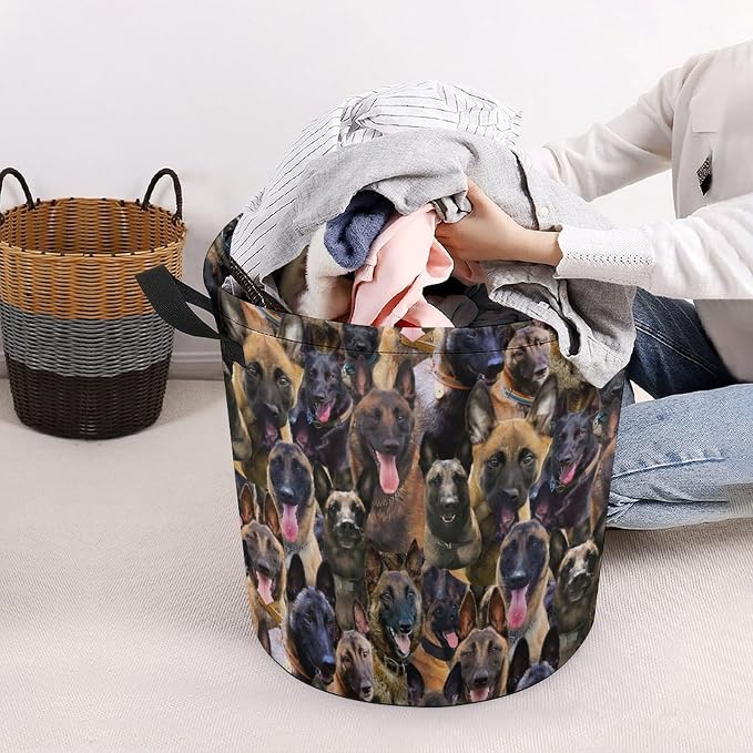 Belgium Malinois Print Laundry Basket, Pet Dog Printed Laundry Hamper, Waterproof Foldable Storage Basket Dirty Clothes Storage Bin for Books Pets Bathroom, Belgium Malinois Lover Gifts