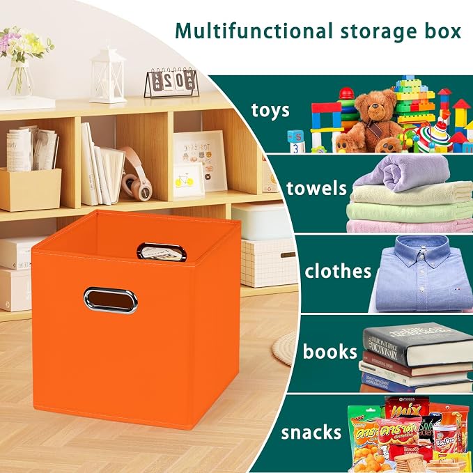 Black Foldable Storage Cubes Bins, Fabric Storage Box Cubes Organizer Baskets with Dual Handles for Home Organizer,Set of 3,(Orange)