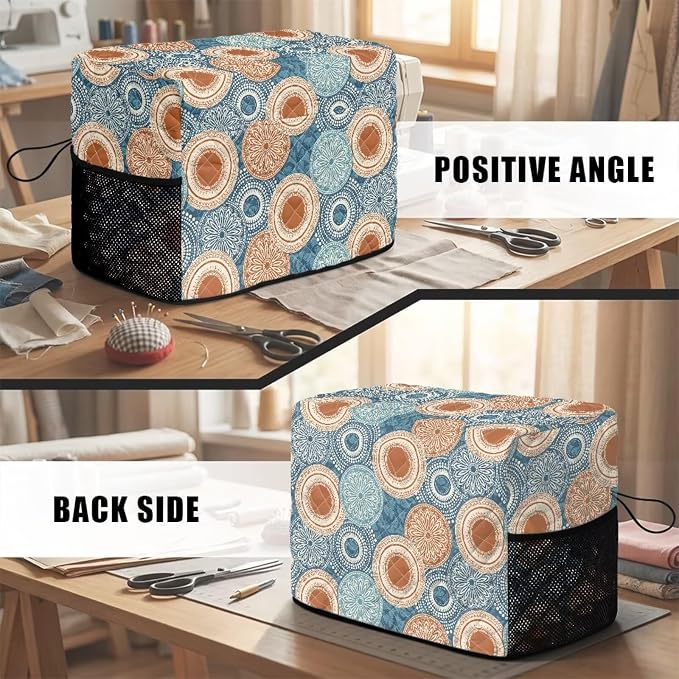 Sewing Machine Cover Polyester Febric Mandala Circle Vintage Print | Dust Pet Hair Protection,Quilting Design,Fits Standard Singer,Brother Janome Machines,Protecting Decorating Your Sewing Space