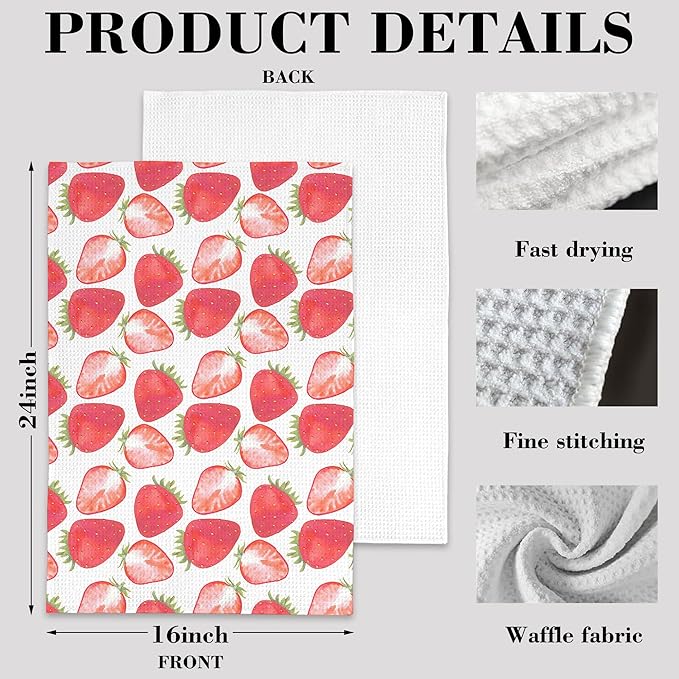 Strawberry Watercolor Hand Towels,Set of 2 Absorbent Pink Strawberries Bath Towel Kitchen Dish Towel Home Gym Hotel Bathroom Decor,16x24 Inches