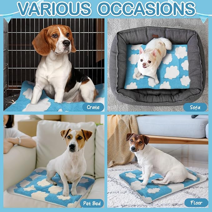 2 Pack Self Warming Cat Mat Self Heating Pad Bed Reversible Machine Washable Reflects Body Heat Warm Thermal Pet Pad Crate Blanket for Feral and Indoor Cat (Blue, White,21" X 14",Clouds)
