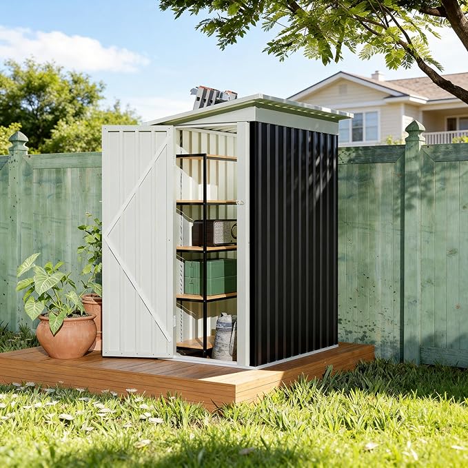 4 * 2 FT Metal Garden Storage Sheds for Patio Backyard Tools House Storage Waterproof Garden Tool Storage Sheds (Grey)