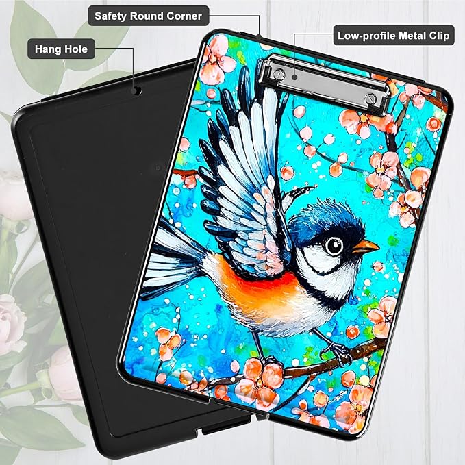 Blue Hummingbird A4 Clipboard with Storage Pen Holder, Clipboards Organizer Nursing Clipboard Foldable File Folder Plastic Clipboard Folio Clip Board for Office Students Classroom Doctor