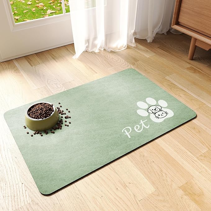 Dog Cat Feeding Mat-Absorbent Pet Bowl Mat for Food and Water, Quick Dry Water Dispenser Mat for Floors with Waterproof Rubber Backing, Puppy Cat Placemat Mats for Messy Drinkers,12"x20",Sage Green