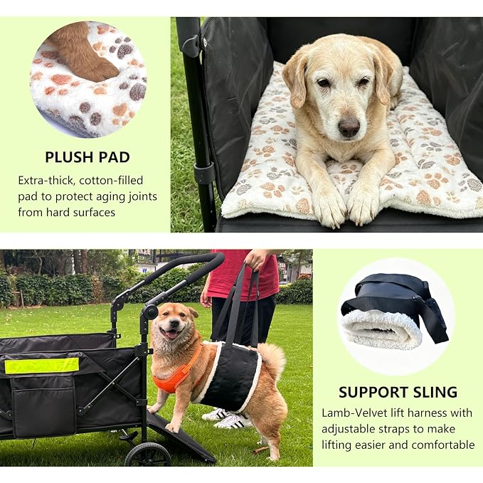 Dog Wagons for Large Senior Dogs with Thick Mat & Lift Harness,Dual-Entry | Foldable & Extendable Elderly Dog Stroller,Heavy Duty Dog Cart Upto 140lbs,Front and Rear Access No-turnaround Needed