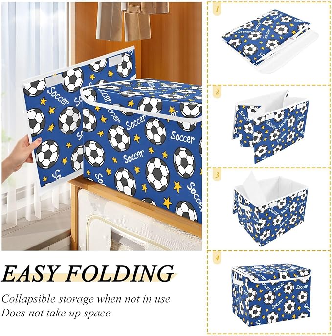 Ball Star Storage Bins with Lids Closet Bedroom 40L Storage Basket | Decorative Storage Boxes, Foldable & Stackable, Dust-Proof Flip Top, Reinforced Handles, For Home & Dorm, Clothes & Toy Box