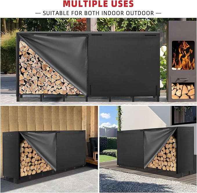 Kendane 8FT Firewood Rack Outdoor with Cover | Heavy Duty Adjustable Firewood log Storage & Holder, Wood Pile Lumber Storage Rack Stacking Outside for Courtyard Patio.