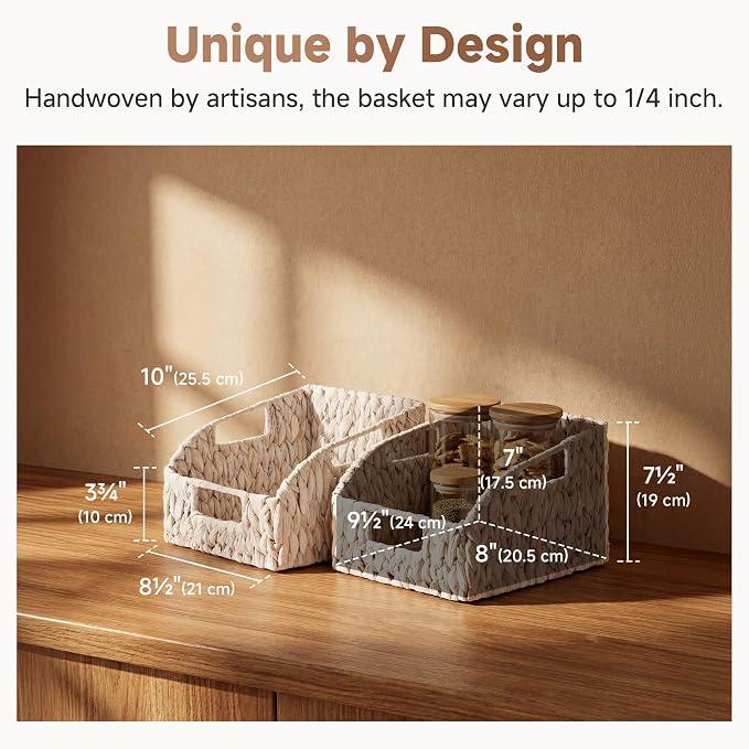 StorageWorks Pantry Baskets for Organizing, White Wicker Baskets, 2-Pack | Water Hyacinth Pantry Baskets for Organizing, Wicker Baskets with Handles, Woven Baskets for Pantry Storage, White Baskets