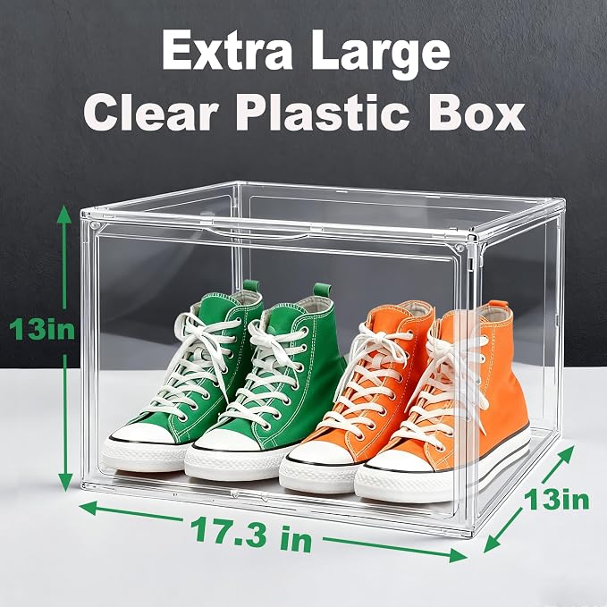 XXX-Large Cowboy Boot Organizer, Acrylic Shoe Display Case 17.3''x13''x13'' | Wide Magnetic Door,Crystal Clear,Stackable Extra Large Dustproof Showcase for Cowboy Boots,Helmet,Hangbags,Tote,Collectibles