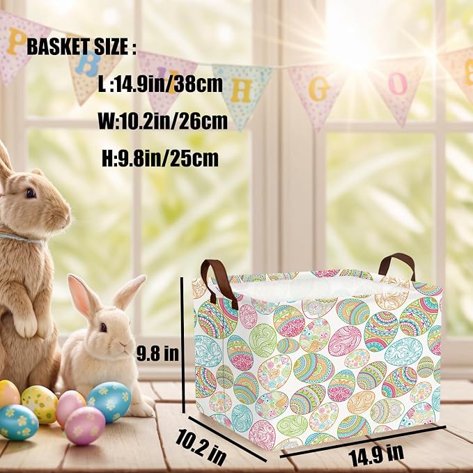 Kid Rectangular Empty Easter Basket for Girl Boy Bunny Eggs Easter Basket Gift Baby Room Decor Storage Organizer (Bohemian Retro)