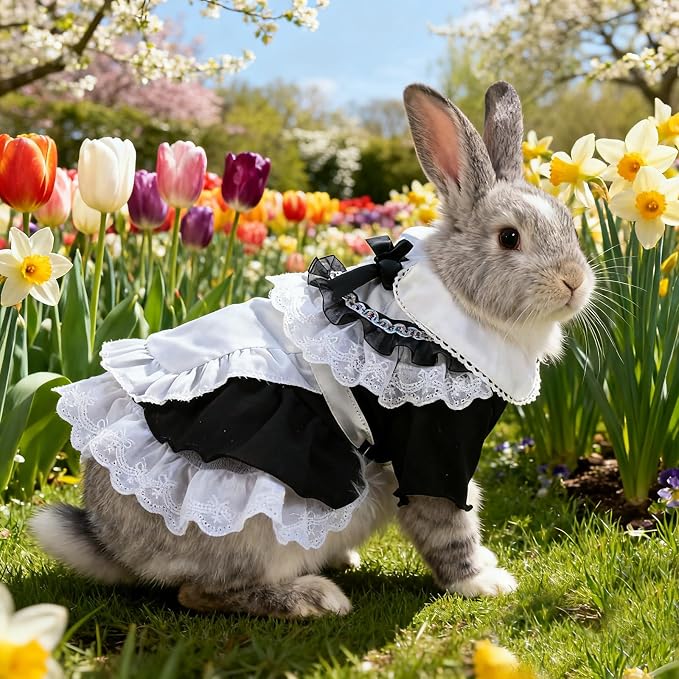 Pet Maid Outfit Cat Princess Dresses Adorable Costume with Headwear for Cats Dogs Birthday Party Black S