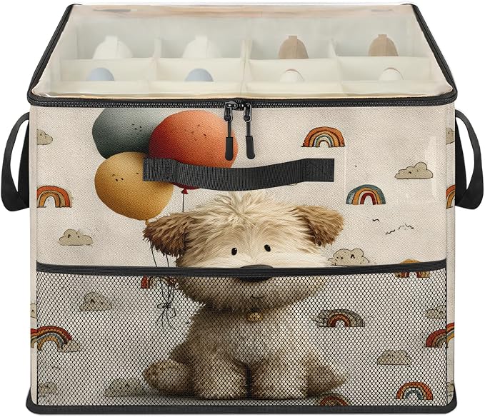 TropicalLife Rainbow Balloon Dog Shoe Organizer for Closet | Foldable Shoe Storage Box Bin 16-32 Pair Shoe Storage for Sneakers, Boots & Heels with Adjustable Dividers, Clear Cover