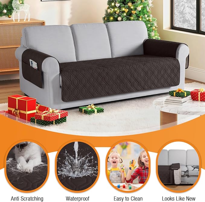 VANSOFY Waterproof Couch Cover for Pets, Chocolate, 67.3" | Non-Slip, Washable, Utility Pockets, Pet Friendly, Furniture Protector Slipcover for 3 Cushion Couch