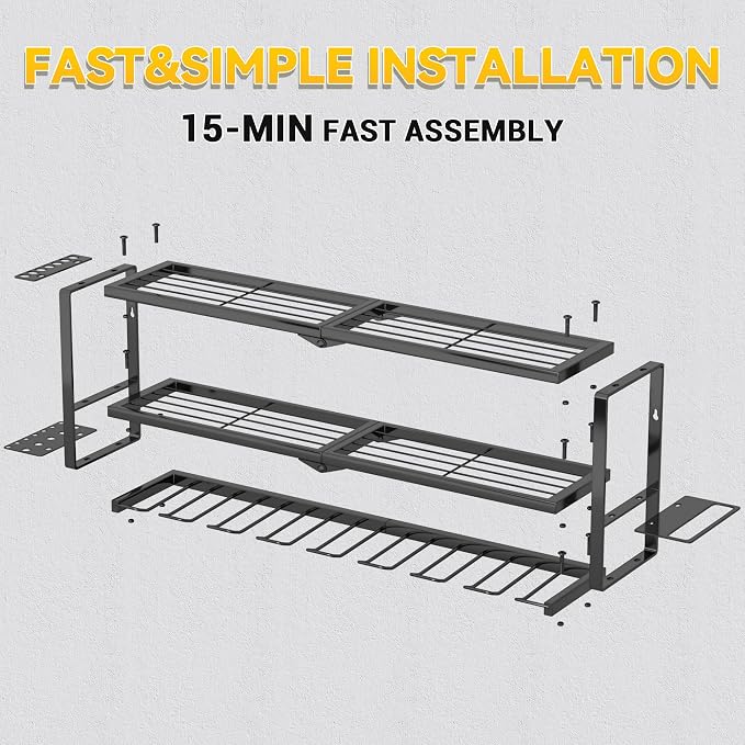 Extra Tall Power Tool Organizer Wall Mount,3 Layer,8 Drill Holder,Black | Loads 300 LBS,Heavy Duty Metal Extra Tall Tool Rack,For Battery Storage,Cordless Utility Tool Shelf for Garage, Workshop