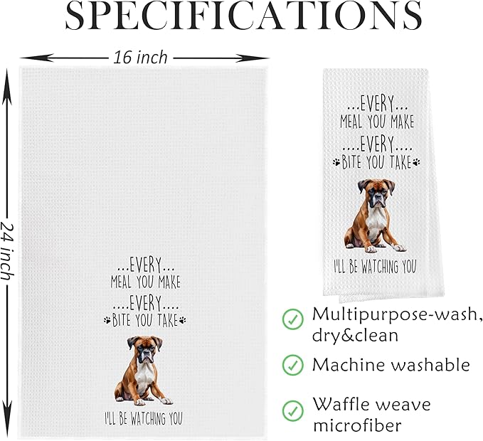 Gqtt Boxer Dog Dish Towels Set - Funny Dog Gifts, Decorative Waffle Weave Kitchen Towels, Hand & Tea Towels (1624 Inches, Set of 2)
