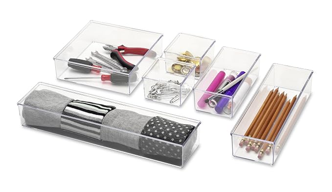 Whitmor Clear-Set Includes 6 Individual Pieces Modular Drawer Organizers, Set of 6