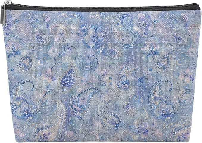 Boho Blue Dreamy Paisley Empty Mahjong Tile Bag 13x7.8 Inch | Preppy Floral Printed Portable Travel Case Organizer Zipper Pouch for American Mahjong Tiles Game Night Accessories and Gifts