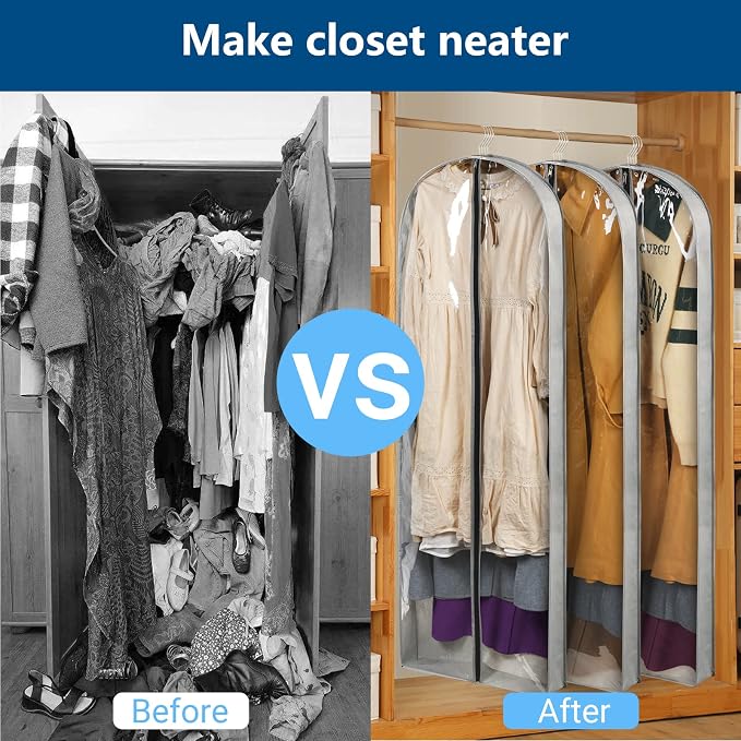 3 Pack 60" Long Garment Bags for Hanging Clothes Storage