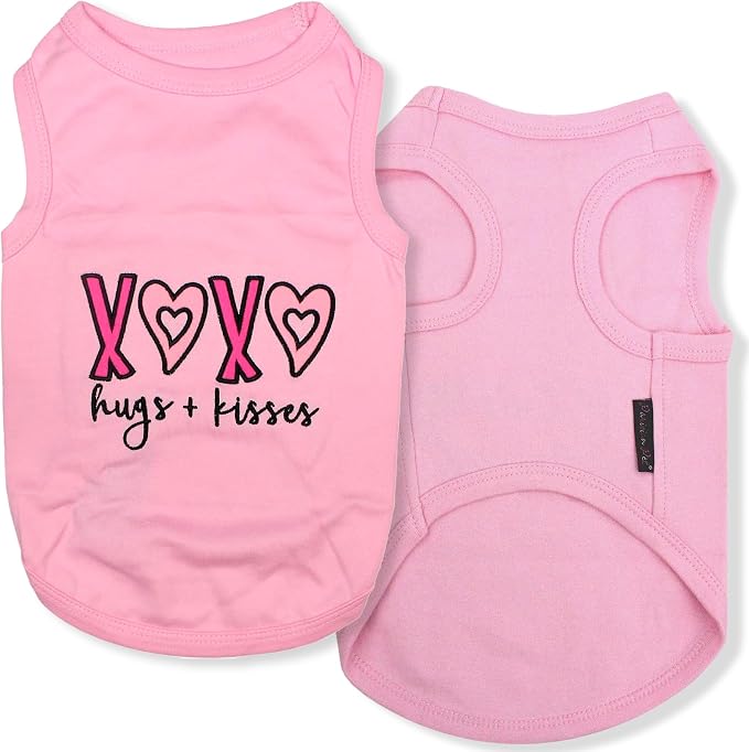 Parisian Pet Dog Shirt – 100% Cotton Shirts for Large Dogs – Pink XOXO Sleeveless Puppy Clothes – Lightweight and Breathable Girl Dog Clothes – Summer Pet Apparel - Stretchy Tshirts for Dogs