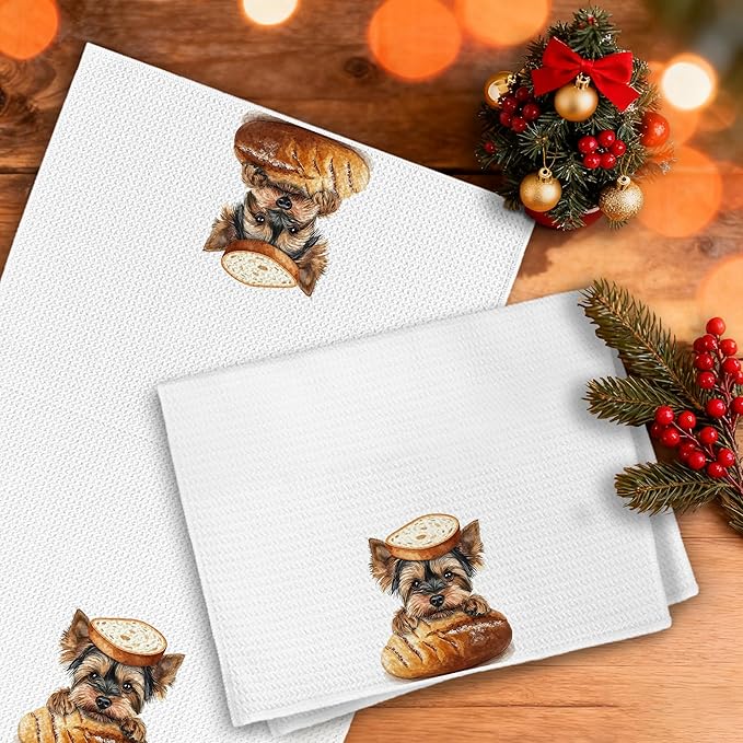 Funny Yorkshire Terrier Kitchen Towels, Gifts for Yorkie Lovers Dish Tea Towels, Cute Baking Chef Yorkie Dog Decorative Hand Towel for Kitchen Bakery, Gifts for Baking Lovers, 16x24 Inch