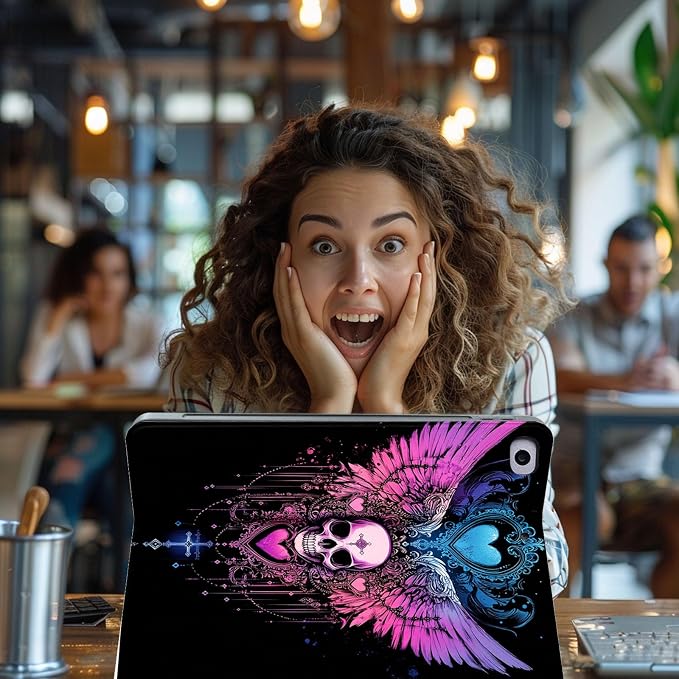 for Microsoft Surface Pro 7 Plus,Surface Pro 7/6/5/4 12.3" Tablet Case,Auto Wake/Sleep,Adjustable Stand Protective Cover - Skull Wings