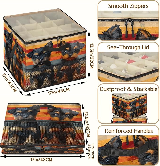 TropicalLife Puppy Dog Shoe Organizer for Closet | Foldable Shoe Storage Box Bin 16-32 Pair Shoe Storage for Sneakers, Boots & Heels with Adjustable Dividers, Clear Cover