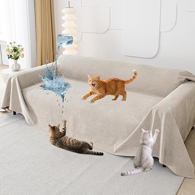 Loiion Cat Scratch Proof Furniture Protector Waterproof Sofa Cover 134"x71" | Pet-Friendly Couch Protector, Anti-Scratch & Anti-Slip Sofa Cover For Cats Dogs Kids, Machine Washable