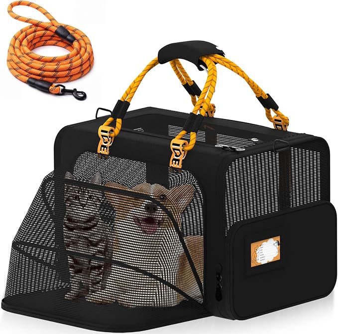 PAWZIDEA Expandable Large Pet Carrier, Soft-Sided 2–4 Cats Carrier Up 55lbs | 24"×16"×16" Collapsible Small to Medium Dog Carrier Travle Bag, Portable Dog Crate for Car Travel, Breathable, Storage Pocket
