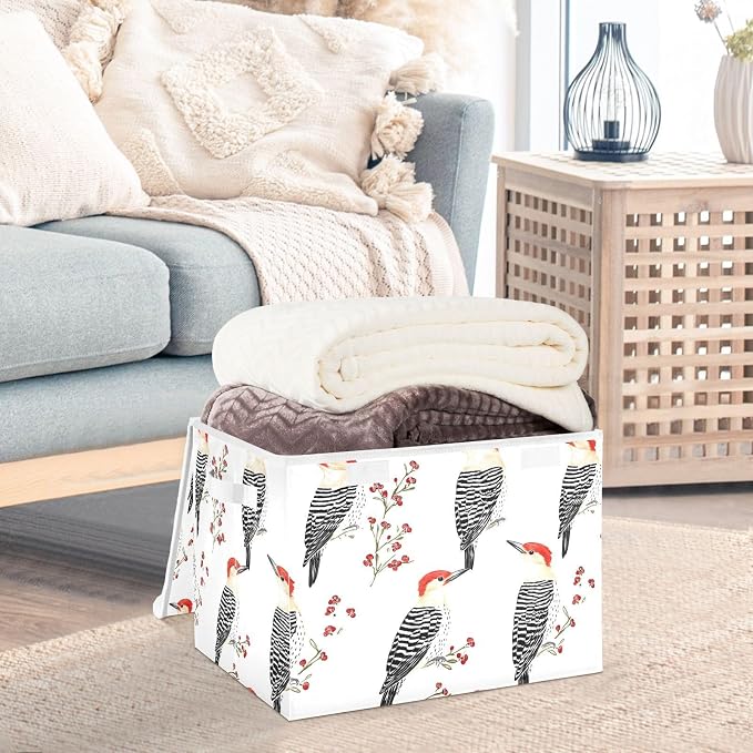 Beauty Red - Bellied Woodpecker Birds White Storage Box Containers For Storage for Bed Sheet Shelf