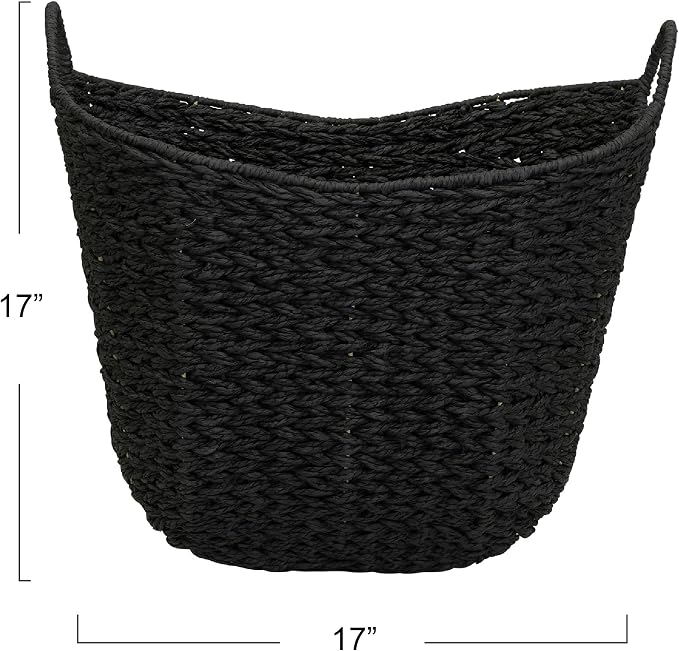 Household Essentials Handwoven Paper Rope Storage Basket with Metal Frame and Handles, Black