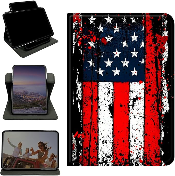 Case for Samsung Tab A11 8.7" 2025/Galaxy Tab A9 8.7" 2023, 360 Degree Rotating Stand with Multi-Angle Vertical & Horizontal Viewing Shockproof Shell for Women Men, Vintage Black Flag